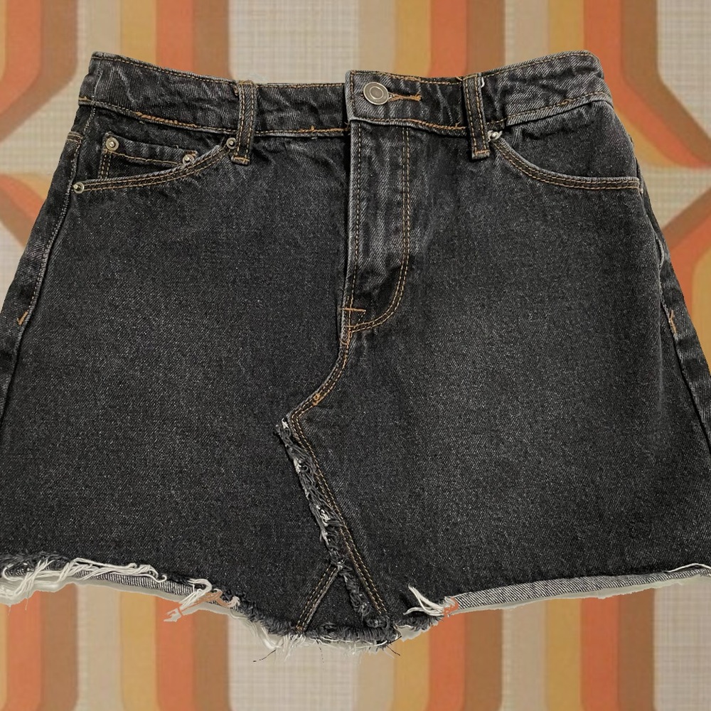 Faded Black Denim Mini Skirt
